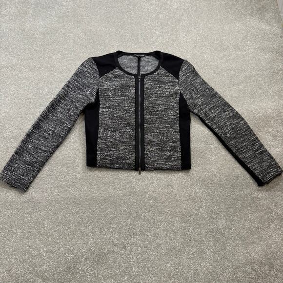 Eileen Fisher Collarless Tweed Crop Jacket Full Zip Italian Ponte Black White XS - Picture 6 of 14